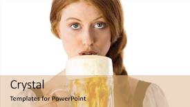  Presentation with oktoberfest - Audience pleasing PPT theme consisting of oktoberfest girl drinking jug of beer on white background backdrop and a yellow colored foreground