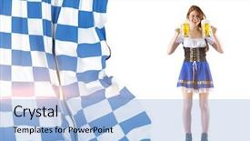  Presentation with oktoberfest - PPT theme consisting of oktoberfest girl holding jugs background and a light blue colored foreground