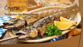  Presentation with oktoberfest menu - PPT theme having oktoberfest menu grilled mackerel fish background and a gold colored foreground