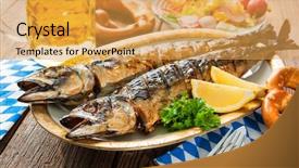  Presentation with oktoberfest menu - Amazing PPT theme having oktoberfest menu grilled mackerel fish backdrop and a yellow colored foreground