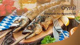  Presentation with oktoberfest menu - PPT theme having oktoberfest menu grilled mackerel fish background and a yellow colored foreground