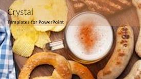  Presentation with oktoberfest - Colorful PPT theme enhanced with oktoberfest set pretzels sausages meat and lager beer mug on stone background top view backdrop and a coral colored foreground