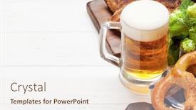  Presentation with oktoberfest - Colorful presentation enhanced with oktoberfest-set-pretzels-sausages-meat backdrop and a sky blue colored foreground