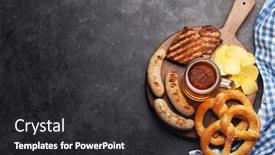  Presentation with oktoberfest - Presentation design having oktoberfest-set-pretzels-sausages-meat background and a dark gray colored foreground