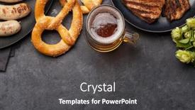  Presentation with oktoberfest - Slide deck with oktoberfest-set-pretzels-sausages-meat background and a dark gray colored foreground