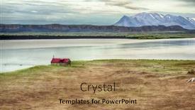  Presentation with barn - Presentation theme consisting of old abandoned barn located in a wild icelandic landscape in the valley under the mountains in the fjord background and a coral colored foreground