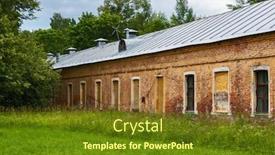  Presentation with abandoned - PPT theme consisting of old-abandoned-brick-building background and a tawny brown colored foreground