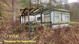  Presentation with camping - Audience pleasing slide deck consisting of old-abandoned-bungalow-left backdrop and a tawny brown colored foreground