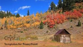  Presentation with fall foliage - Slide set with old-abandoned-cabin-with-fall background and a coral colored foreground