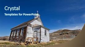  Presentation with abandoned - Presentation featuring old abandoned church background and a ocean colored foreground