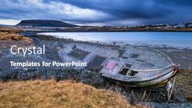  Presentation with infrastructure - Theme having old-abandoned-fishing-vessel background and a ocean colored foreground
