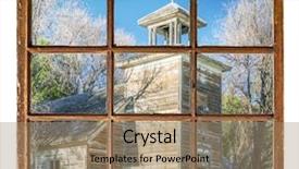  Presentation with airplane wing through airplane window - Amazing slides having old abandoned schoolhouse in rural backdrop and a coral colored foreground