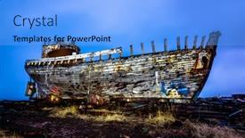  Presentation with old ship - Theme having old-abandoned-whaling-ship background and a light blue colored foreground