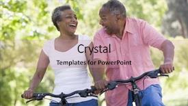  Presentation with elderly - Slide set having elderly african americans - senior couple on cycle ride background and a coral colored foreground