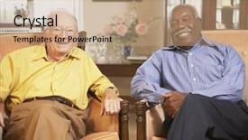  Presentation with 3d men - Slides featuring elderly african americans - senior men relaxing in armchairs background and a coral colored foreground