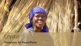  Presentation with woman gathering - Beautiful slide deck featuring old-african-woman-sitting-down backdrop and a coral colored foreground