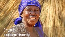  Presentation with village - Colorful presentation theme enhanced with refugee - old african woman backdrop and a coral colored foreground