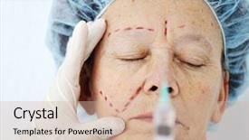  Presentation with botox - Colorful slides enhanced with old age care - elderly woman getting botox injection backdrop and a soft green colored foreground