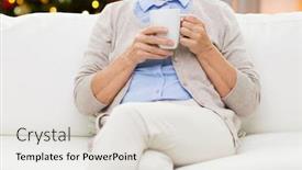  Presentation with old age - PPT layouts consisting of old age drink and people concept - close up of senior woman with cup of tea at home over christmas tree lights background background and a light gray colored foreground