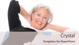  Presentation with physical activity seniors active senior - PPT theme featuring old age homes - active senior woman at workout background and a  colored foreground