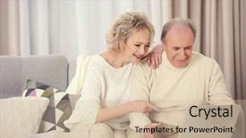  Presentation with old couple - PPT theme having old age homes - happy mature couple using laptop background and a soft green colored foreground