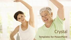  Presentation with elderly home - Amazing slide deck having old age homes - healthy elderly woman doing exercises backdrop and a soft green colored foreground