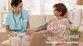  Presentation with blood pressure - Amazing PPT theme having old age homes - nurse measuring blood pressure backdrop and a coral colored foreground