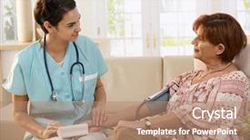  Presentation with blood pressure - Presentation theme having old age homes - nurse measuring blood pressure background and a coral colored foreground