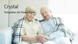  Presentation with old couple - Presentation design featuring old age homes - portrait of cheerful senior couple background and a light gray colored foreground