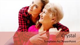  Presentation with granddaughter walking senior - Amazing PPT theme having old age homes - senior woman with granddaughter backdrop and a coral colored foreground