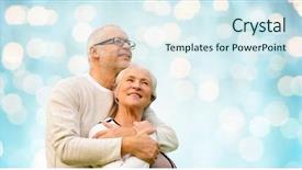  Presentation with blue lights - Presentation theme having family old age love and people concept - happy senior couple over blue holidays lights background background and a sky blue colored foreground