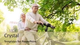  Presentation with old age - Audience pleasing presentation theme consisting of old age people and lifestyle backdrop and a soft green colored foreground