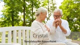  Presentation with old age - Cool new PPT theme with old age relationship and people concept - happy senior couple hugging in city park backdrop and a soft green colored foreground