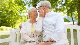  Presentation with relationship - Amazing presentation having old age relationship and people concept - happy senior couple hugging in city park backdrop and a soft green colored foreground