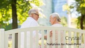  Presentation with old age - Amazing PPT layouts having old age relationship and people concept - happy senior couple sitting on bench at summer park backdrop and a soft green colored foreground