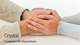  Presentation with holding hands old young - PPT theme enhanced with old age support charity care background and a coral colored foreground