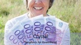  Presentation with old age - Colorful slide set enhanced with old age woman holding 2500 euro backdrop and a light blue colored foreground