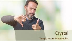  Presentation with conflict - Audience pleasing slide set consisting of thumbs up and down disagreement backdrop and a  colored foreground