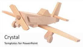  Presentation with wooden toy - Presentation design featuring old airplane - wooden vintage plane toy background and a sky blue colored foreground