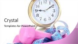  Presentation with tape measure - PPT layouts with old alarm-clock dumbbells and measure tape background and a white colored foreground