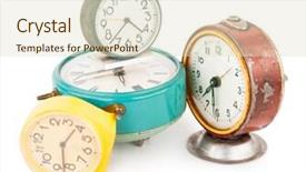  Presentation with alarm - Audience pleasing PPT theme consisting of old alarm clocks backdrop and a soft green colored foreground