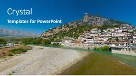  Presentation with unesco - Beautiful presentation theme featuring old albanian town of berat is one of the well-known unesco landmarks of the country backdrop and a ocean colored foreground