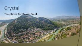  Presentation with old - Presentation design consisting of old-albanian-town-of-berat background and a light blue colored foreground