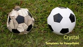  Presentation with football - Beautiful PPT theme featuring old-and-new-soccer-ball backdrop and a tawny brown colored foreground