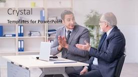  Presentation with old young - Presentation featuring old-and-young-businessmen background and a lemonade colored foreground