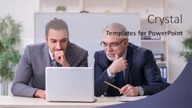  Presentation with old young - Beautiful presentation theme featuring old-and-young-businessmen backdrop and a light gray colored foreground