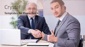  Presentation with old young - Presentation enhanced with old-and-young-businessmen background and a coral colored foreground