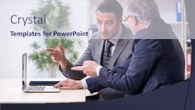  Presentation with old young - Beautiful PPT layouts featuring old-and-young-businessmen backdrop and a sky blue colored foreground