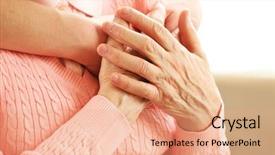  Presentation with old young - PPT layouts having old and young hands hug background and a coral colored foreground