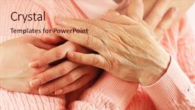  Presentation with hug - Slide deck featuring old and young hands hug closeup background and a coral colored foreground
